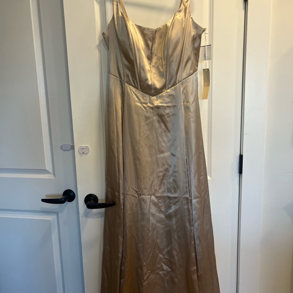 NWT Signature Bridal Gold Satin Maxi Dress